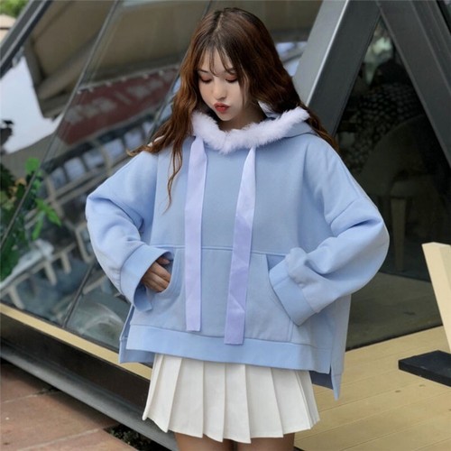 Cute Hooded Coats Loose Warm Girls Hoodie Blouse Tops Shirts Pullover Sweatshirt - Picture 5 of 6