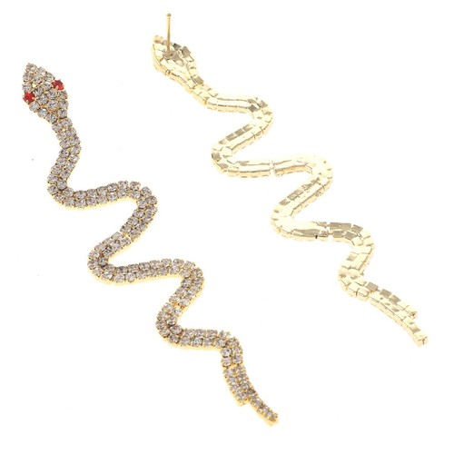 Gold Tone Metal Long Rhinestone Snake Post Earrings E6703-GCRY - 第 2/2 張圖片