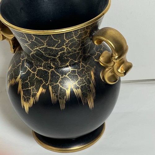 Vintage Vase Schwarz Metallic Gold Keramik Mid Century Germany Zweihenkel - Bild 4 von 13