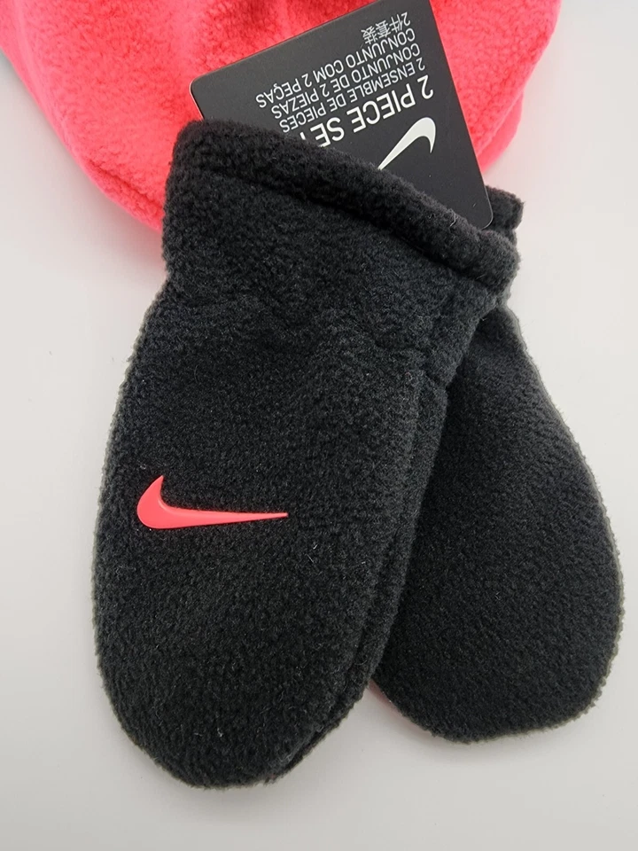 Nike Bebé Niña Corredor Rosa Swoosh Logo 2-PC Gorro Mitón Guante Conjunto Infantil Foto 4 de 4