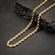 Solid Heavy Yellow Gold Plated 316 Stainless Steel 6MM Twist Rope Chain Necklace