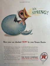 1953 Texaco Company Oil Gas Spring Bird Egg Car checked Dealer VTG Print Ad