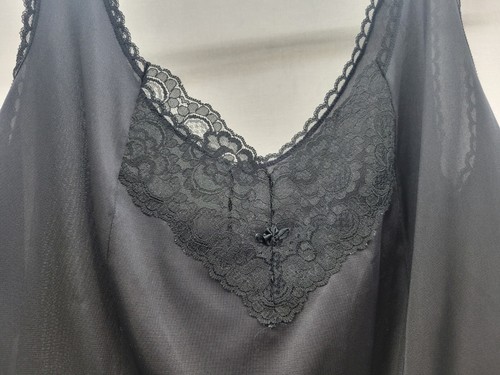 Vintage Womens Slip Top Lace Trim Black Sz 2x Cami Nylon Lingerie Xxl - Picture 4 of 5