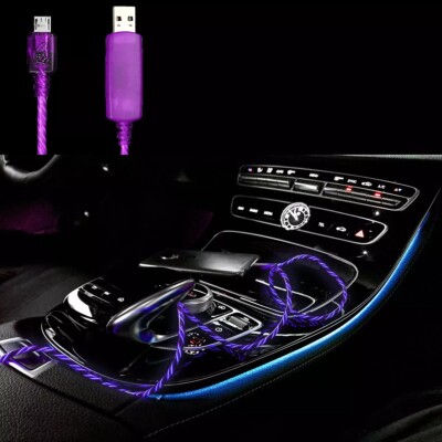 3x Micro USB Cable Charge Sync Purple Light up Pulse Electroluminescent 3 Feet