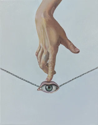Öl Gemälde original Surrealism style Salvador Dali Fantasie Portrait hand eye - Bild 1 von 4