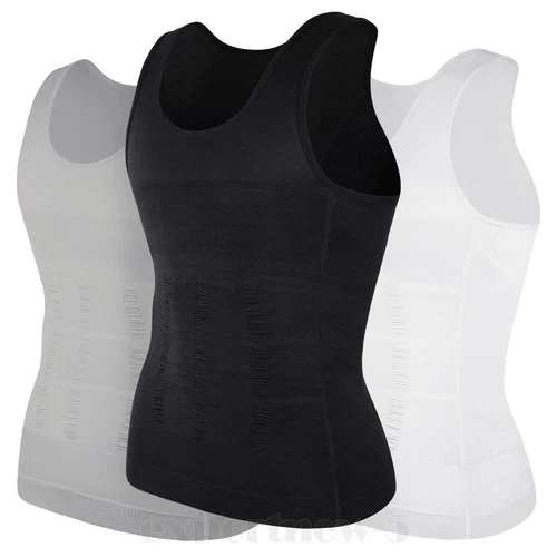 Herren 3er-Pack Schlank Body Shaper Haltung Korrektur Weste Bauch Kompression Tops USA - Bild 19 von 56