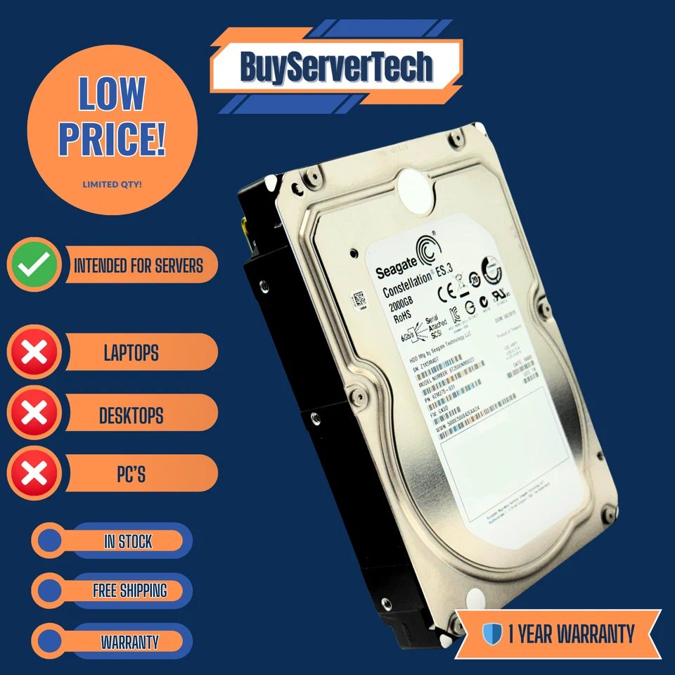 Seagate ST3000NM0023 3TB 7200RPM 6Gb/s SAS 3.5" HDD | Constellation ES.3 | 1 Yr - Image 2 of 4