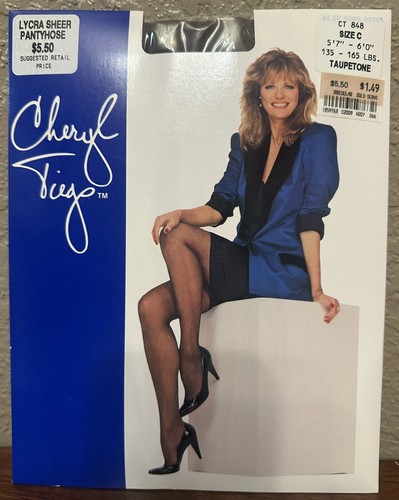 Vintage 80er Cheryl Tiegs Lycra transparente Strumpfhose taupeton Gr. C