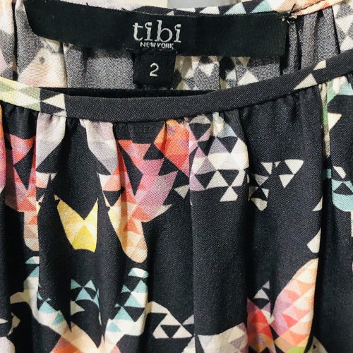 Tibi Silk Dress Black Size 2 Sleeveless Smocked Origami Print Lightweight - Picture 9 of 10