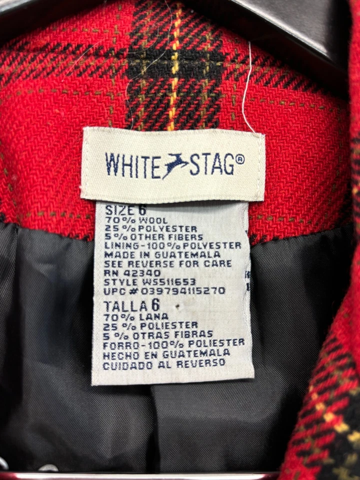 Abrigo Blazer Vintage Blanco Ciervo Rojo Tartán A Cuadros Mezcla Lana Chaqueta Para Mujer Talla 6 Foto 2 de 4