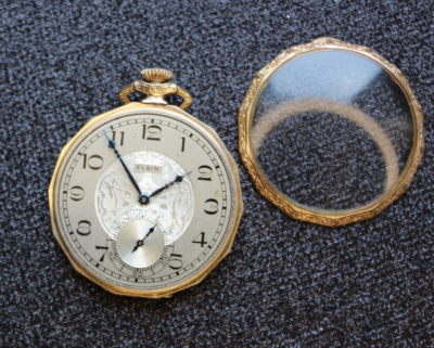 Antique Elgin Pocket Watch Mechanical Gold-plated USA Open Face Rare Old  20th