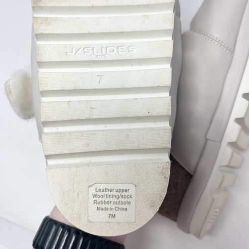 J/Slides Jslides Lynx Ivory Leather Sandals Buckle Sz 7M Shearling - Picture 8 of 8