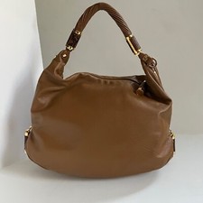 Lightly Used Michael Kors Brown Leather Handbag With Python Zipper Pull Accents