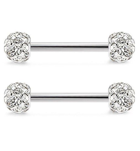 PAIR 14G 9/16" 5/8" Multi CZ Gem Ferido Steel Nipple Rings Barbell Nipplerings - Picture 6 of 6