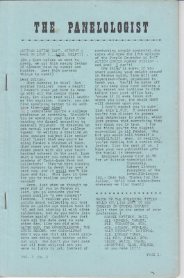 Panelologist 1-1966-JERRY BAILS-Contains issues 1 thru 8-Artist & title index