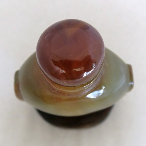 Vintage ? 2.9" Chinese Green, Brown, Burnt Orange & Carnelian Agate Snuff Bottle - Picture 8 of 12