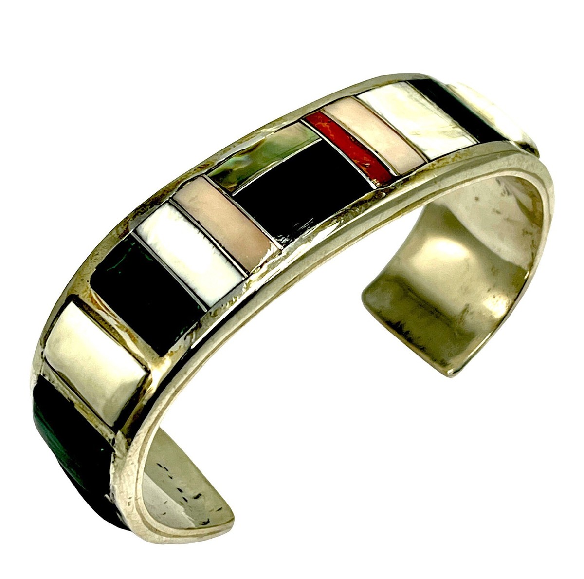 ARTISAN ALVIN YELLOWHORSE NAVAJO STERLING MULTI-COLOR INLAY STONE