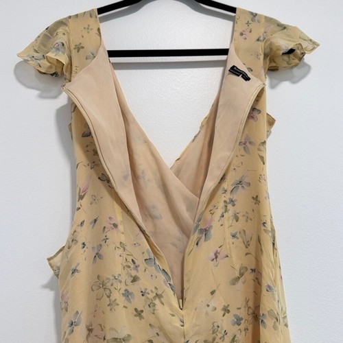VTG! Barrie Pace Floral Ruffle Butter Yellow Midi Dress 6P Cottagecore Fairycore - Picture 9 of 14