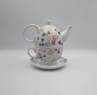 Keramik Tea For One Set - Teekanne, Tasse und Untertasse - AG Einzelhandel Karten Import. Sehr guter Zustand.