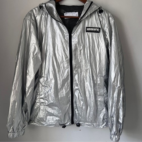 ASOS Silver Reflective Raincoat Jacket with Hood Size 2 - Picture 7 of 7