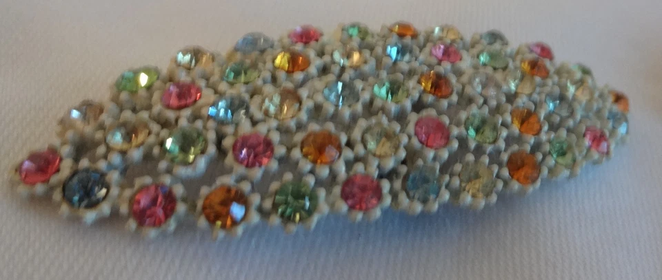 Vtg Antique Victorian Art Deco Enamel Color Rhinestone Shoe Buckle Clips Set  - Image 2 of 4