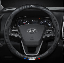 15" PU Leather+Carbon fiber Steering Wheel Cover For 1992-2024 Hyundai All Cars