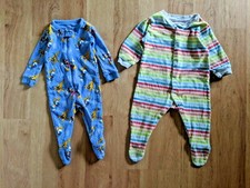 Lot 2 Baby Boy 3-12 mo Disney PJ Bodysuit Footed Long Sleeve Blue Mickey Stripe