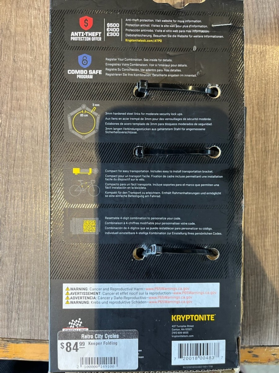 Antivol vélo pliable à combinaison Kryptonite Keeper 585 Folding Combo