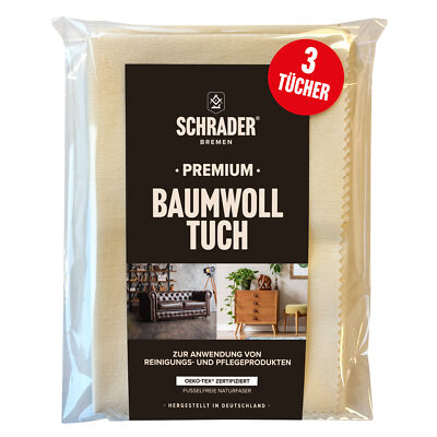 SCHRADER 3er Premium Baumwolltuch Poliertuch Oberflächen Möbel Leder Holz