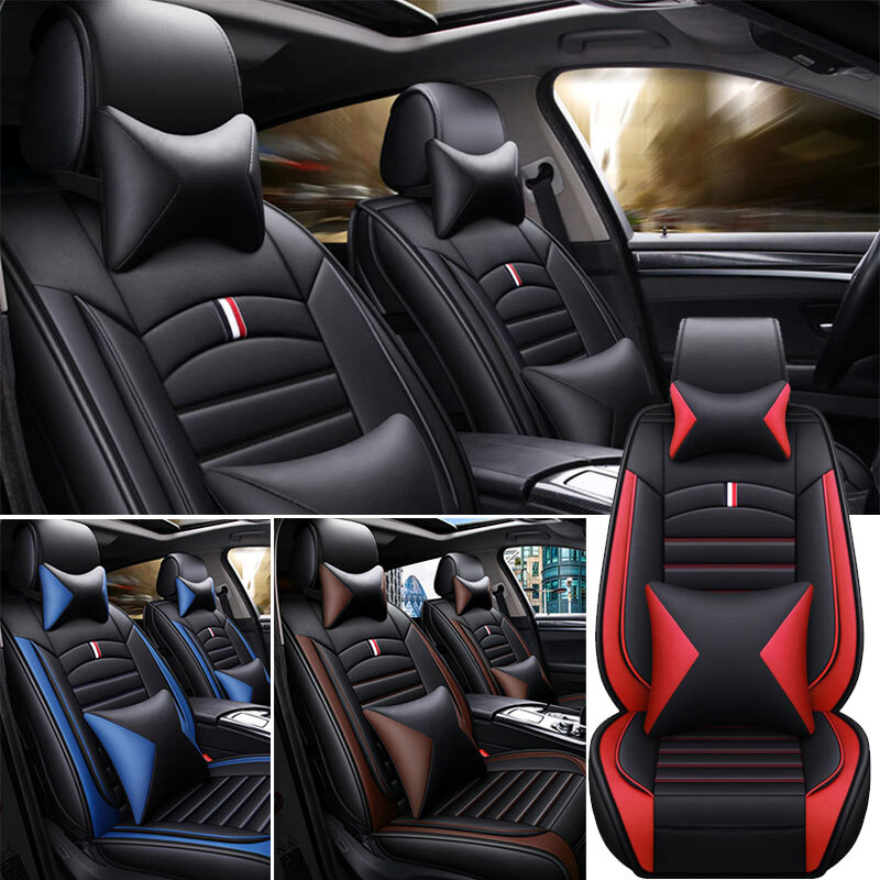 Luxury Full Set 5-Seats Car Seat Covers PU Leather Front Rear Cushion For Toyota