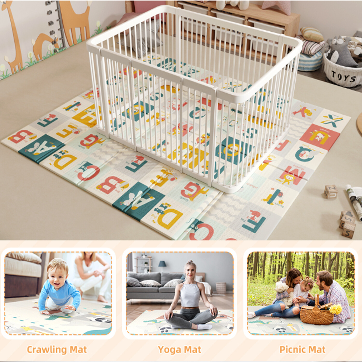 Extra Thick Play Mat 2Sided Baby Kids Crawling Educational Soft Foam