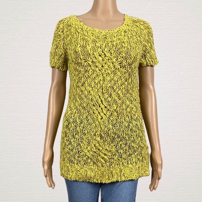 Anthropologie Moth Julliet Open Mixed Knit Sweater XS Yellow Burgundy Dolman