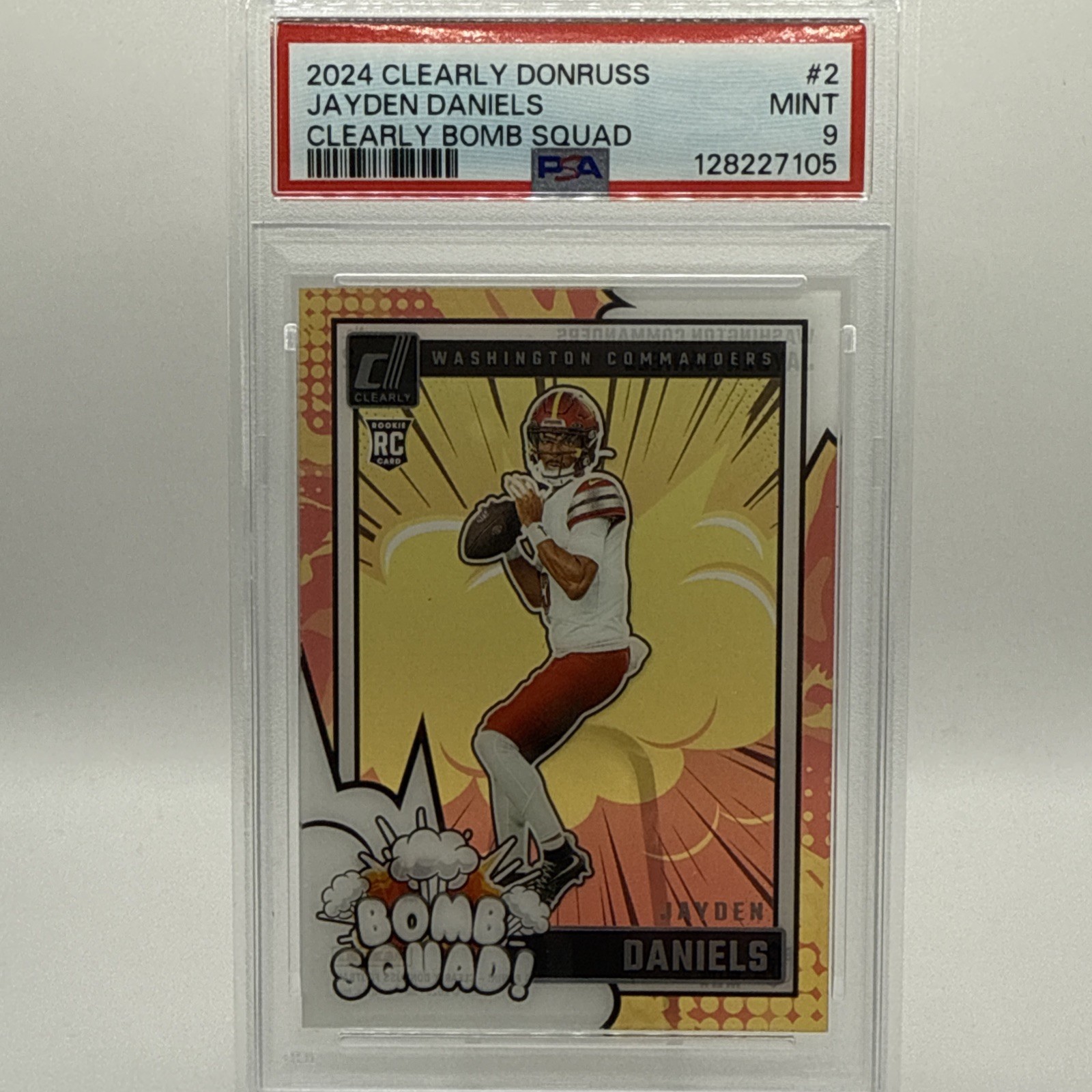 2024 PANINI CLEARLY DONRUSS CLEARLY BOMB SQUAD #2 JAYDEN DANIELS PSA 9