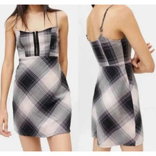 Urban Outfitters Women's Keya Plaid Hook & Eye Mini Dress Pink Black Size L