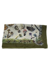 HERMES Carre 90 Silk Scarf Mushroom Pattern Green Ladies 88x87cm