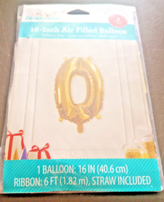 Way To Celebrate Gold Number 0 Balloon 16'' Air Filled Helium Free Ribbon 6ft New