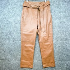 Shinestar Pants Womens Medium Brown Faux Leather Belted Straight Vegan Casual
