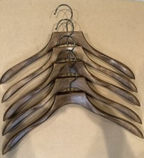 Lot Of 5 Wooden Hanger Made In Belgium 18  Wide Oak Color French Cut