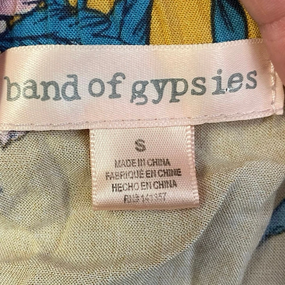 Band of Gypsies Floral Print Cold Shoulder Maxi Dress Size S Yellow Pink Boho - Image 2 of 4