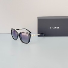 CHANEL CH5339H Black Silver Frame Polarized Gray Lens Square Sunglasses