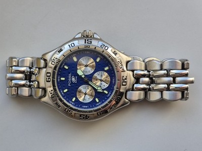 Fossil Blue Herrenuhr BQ 8795 Edelstahl Silber Blau Chronograph Mit Dose