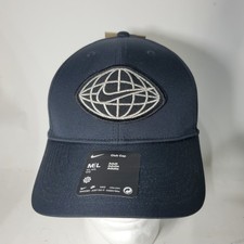 Nike Club Cap Blue Swoosh Hat Unisex M/L Adult Black Patch Strapback New