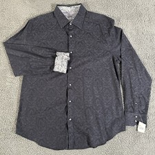 Robert Graham Shirt Mens XL Blue Floral Long Sleeve Flip Cuff Cotton Button Up