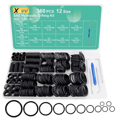 XBVV 360 Pcs ORB BOSS Hydraulic O-Ring Kit SAE 900 Series 12 Size Buna-N 70A wit