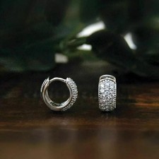 2.00 Ct Round Cut Lab Created Diamond Huggie Hoop Earrings 14K White Gold Plated