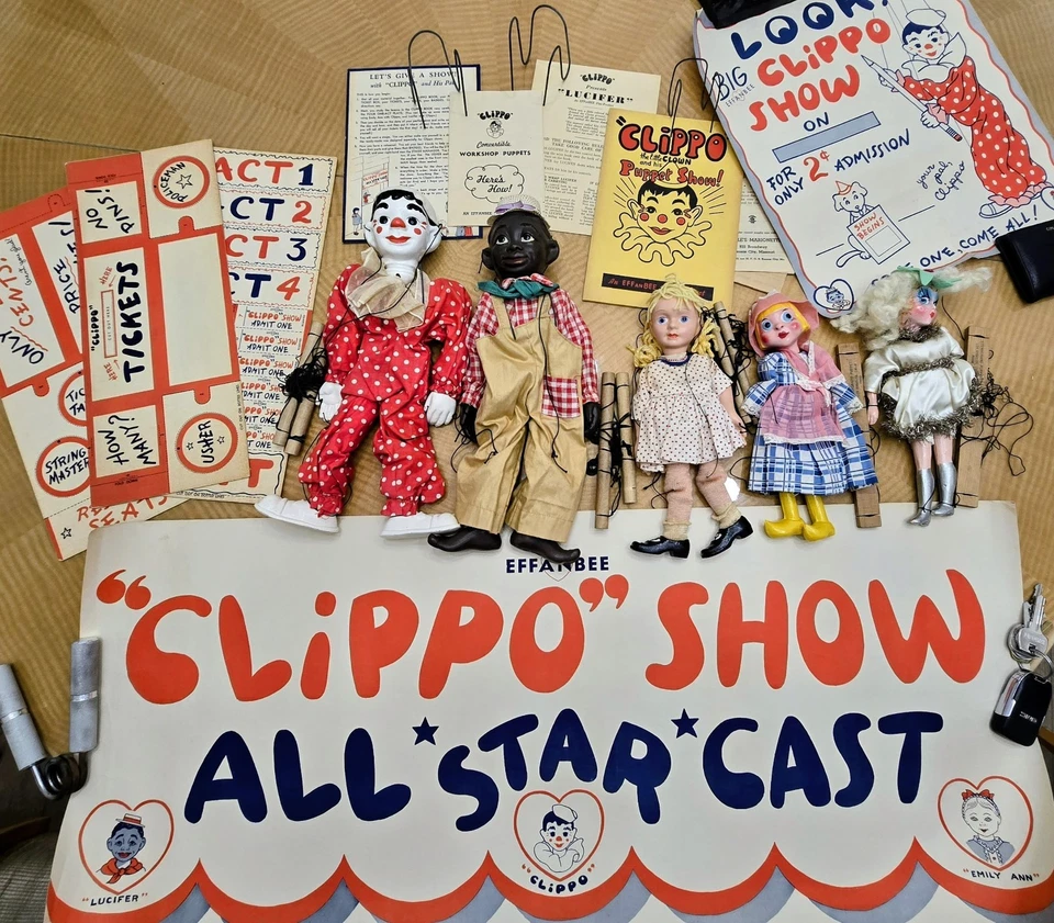 Винтажный набор кукол Clippo Clown & Lucifer 1930-е Effanbee с буклетами и бумагами новый из старых запасов - Изображение 2 из 4