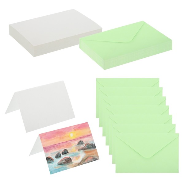 "4X6\" Reine Baumwolle Aquarellkarten 50 Sets Mit UmschläGen 140Lb/300 Gsm GrüN"-image
