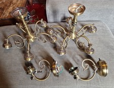 2x Trident light fitting/chandelier & 2x wall-mount light fittings brass