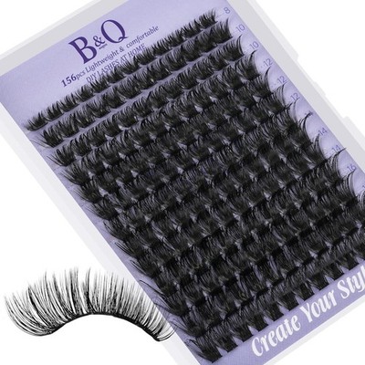 B&Q Wispy Lash Clusters Full B19,Eyelash 156PCS 8-18 MIX, D-B19 