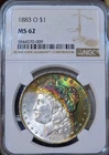 1883-O Morgan Silver Dollar NGC MS62 Rainbow Neon Crescent Textile Toned Coin PQ